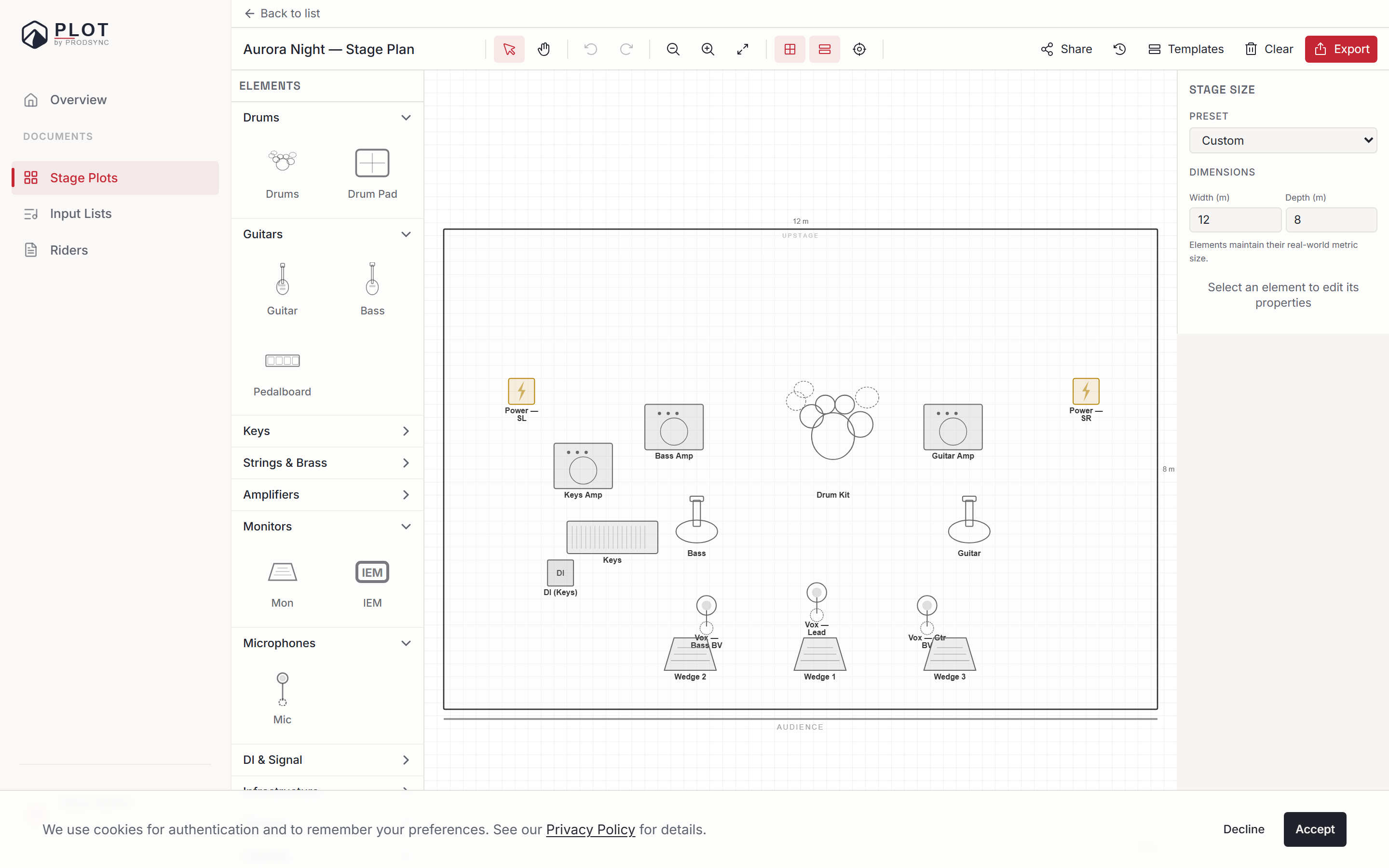 The stage plot toolbar